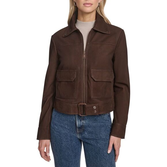Andrew Marc Jackets & Blazers - Andrew Marc Womens  Leather Trucker Jacket, Brown